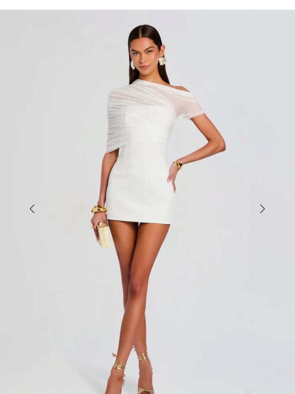 Retrofete White One-Shoulder Ruched Mini Dress